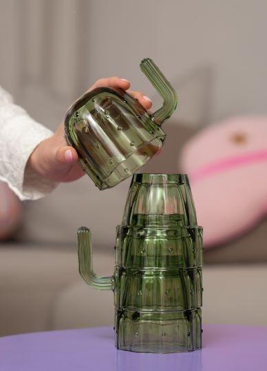 Green Stackable Cactus Drinking Glasses, 4 Pcs