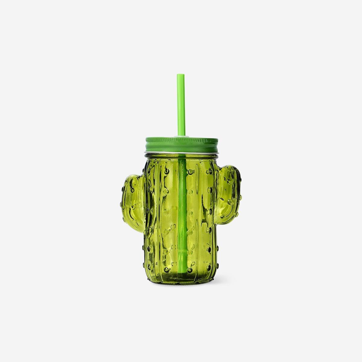 Green Lid And Straw Cactus Cup