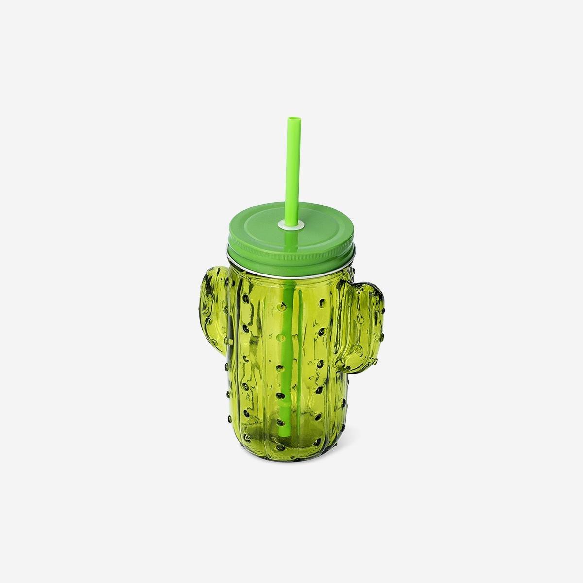 Green Lid And Straw Cactus Cup
