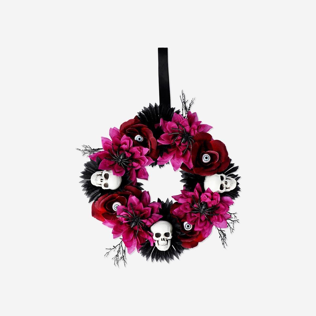 Multicolour Wreath With Flowers And Skulls - 20 Cm