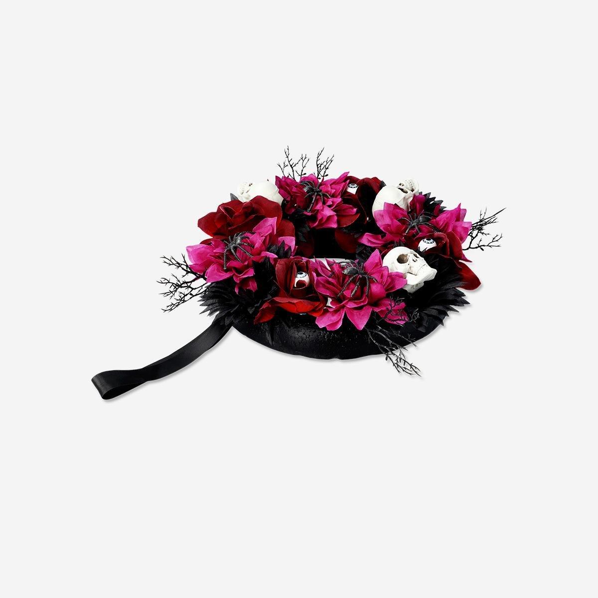 Multicolour Wreath With Flowers And Skulls - 20 Cm