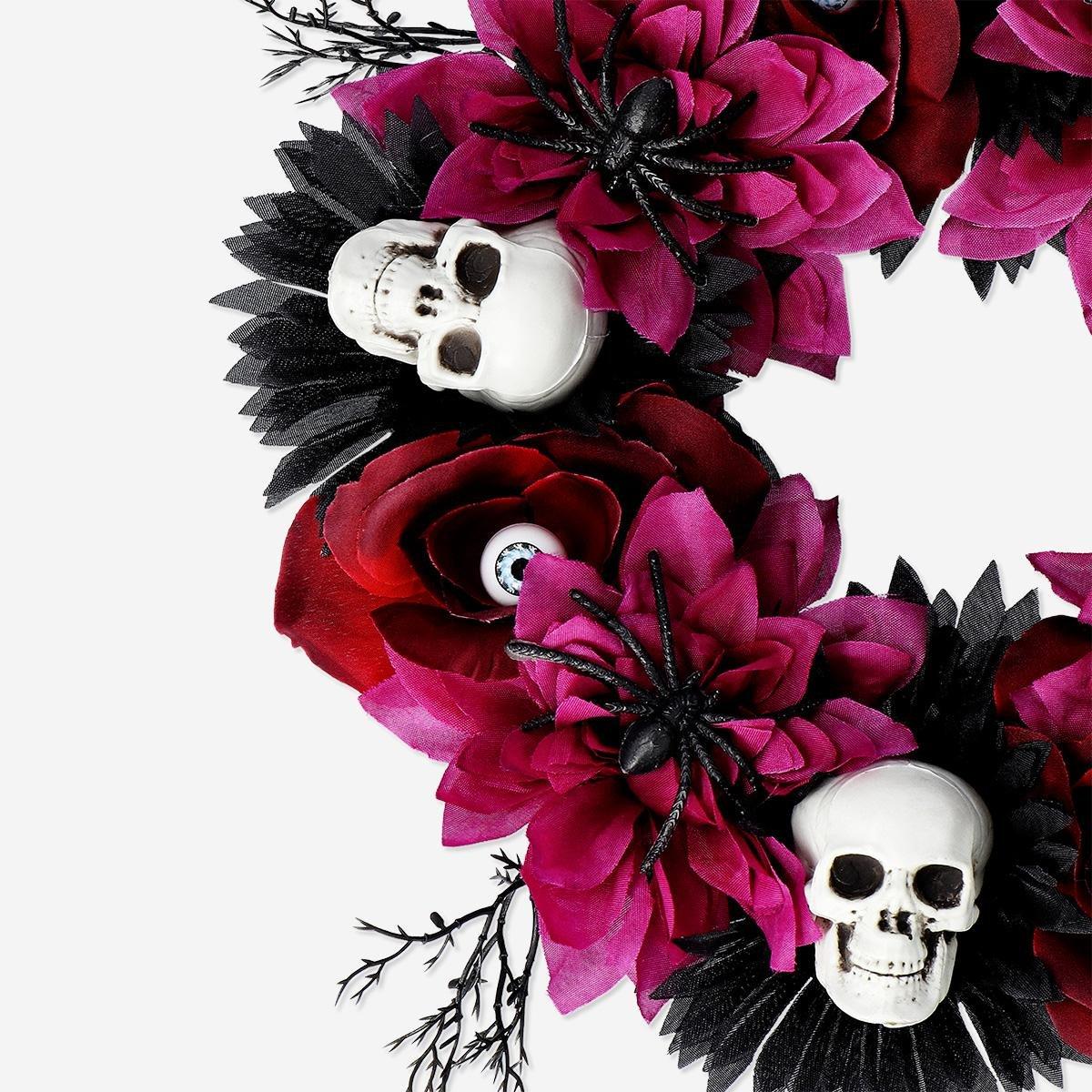 Multicolour Wreath With Flowers And Skulls - 20 Cm