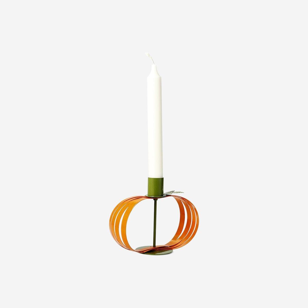 Orange Metal Pumpkin Candle Holder - 15 Cm