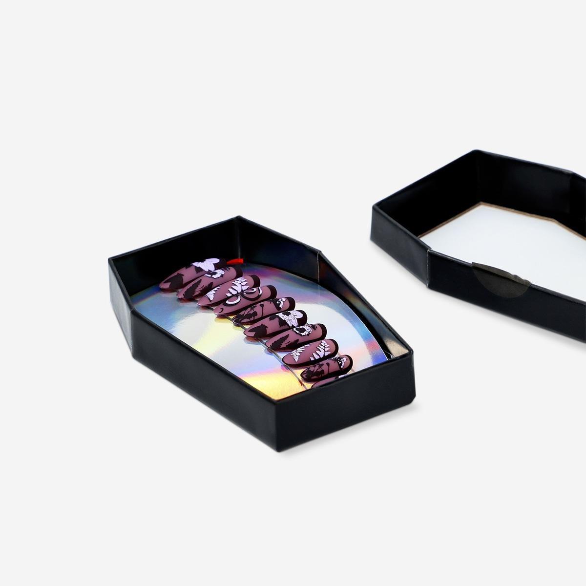 Purple Coffin Design Artificial Nails Set