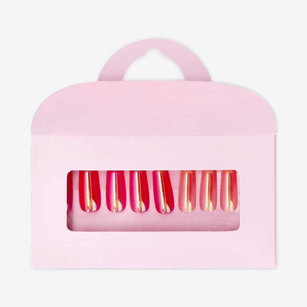 Pink Iridescent Design Artificial Nails Set