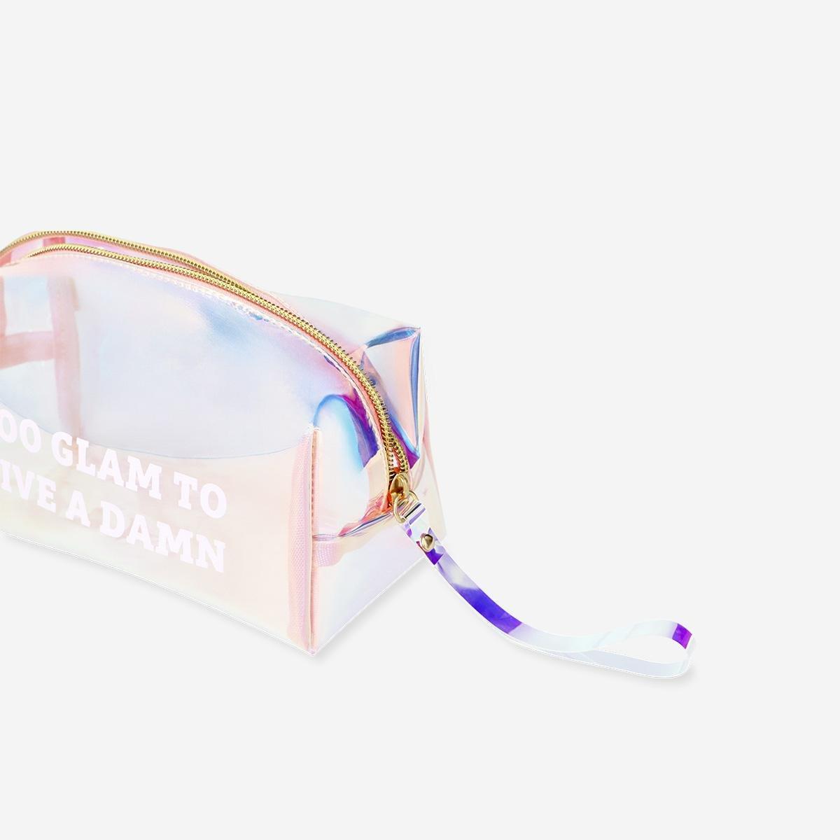 Multicolour Holographic Cosmetic Bag With Strap