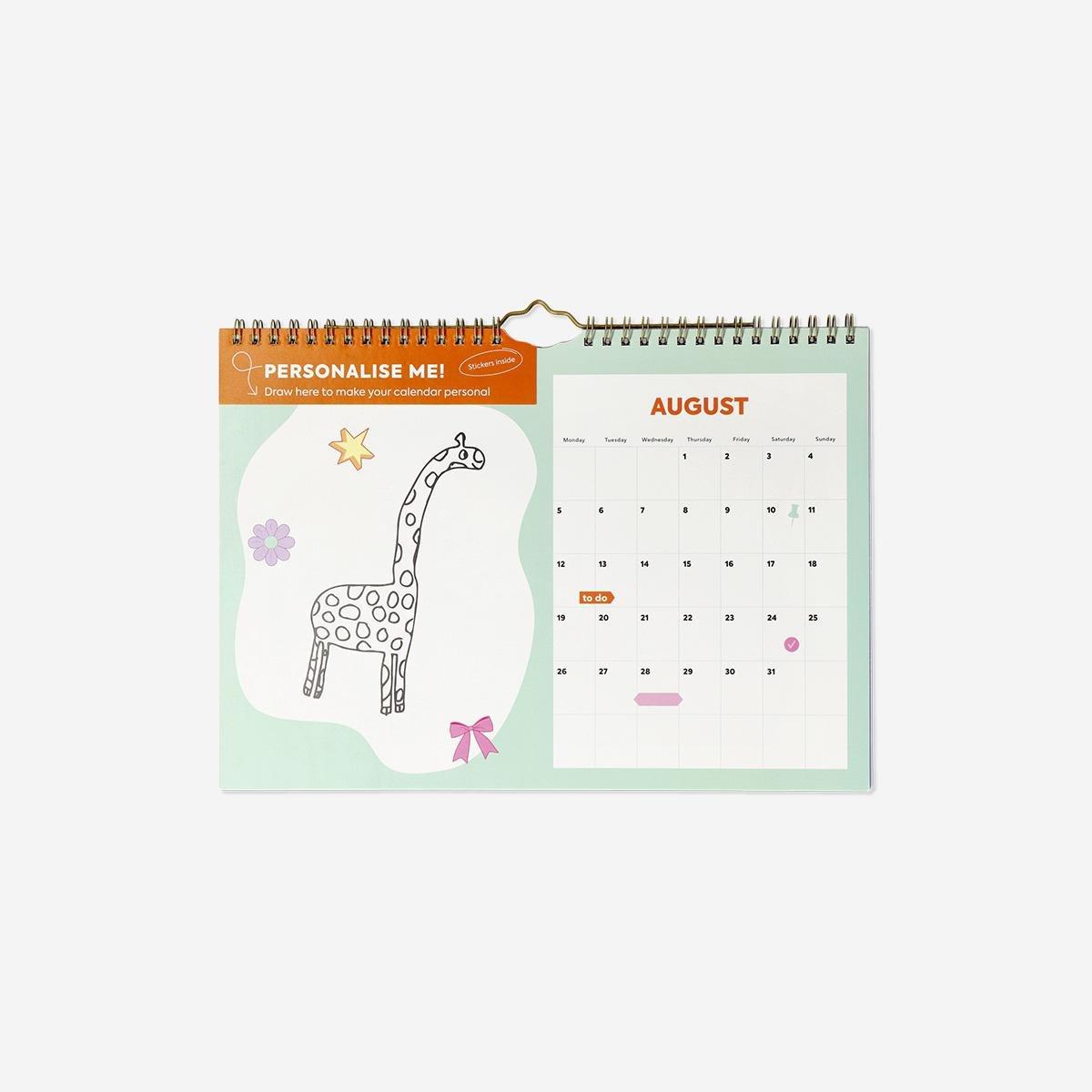 Multicolour Monthly Calendar For Drawings And Stickers