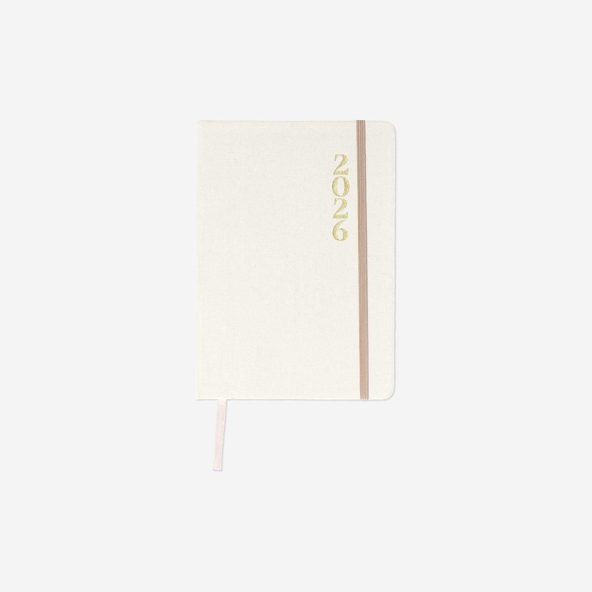 White A5 Linen Daily Diary 2026 - English