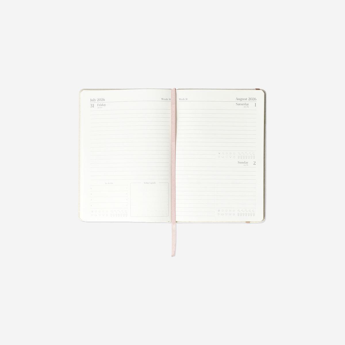 White A5 Linen Daily Diary 2026 - English
