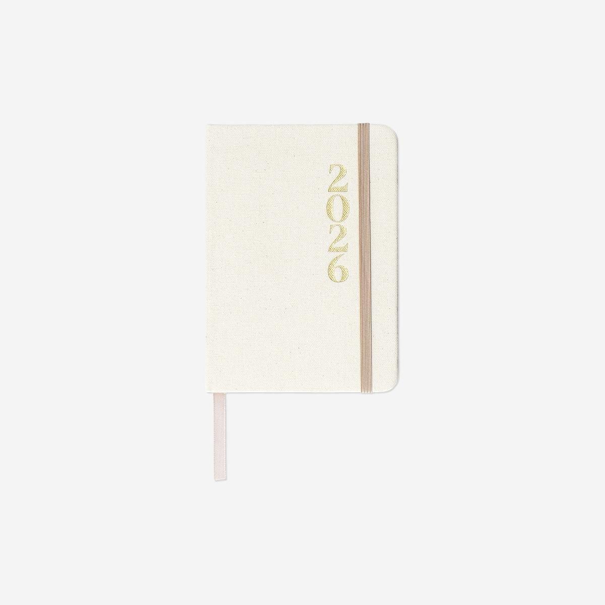 White A6 Linen Weekly Diary 2026 - English