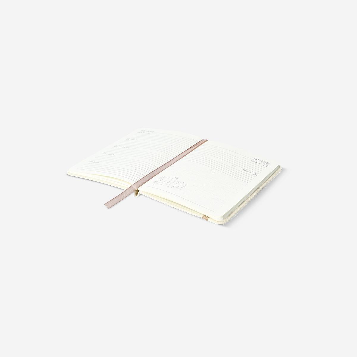 White A6 Linen Weekly Diary 2026 - English