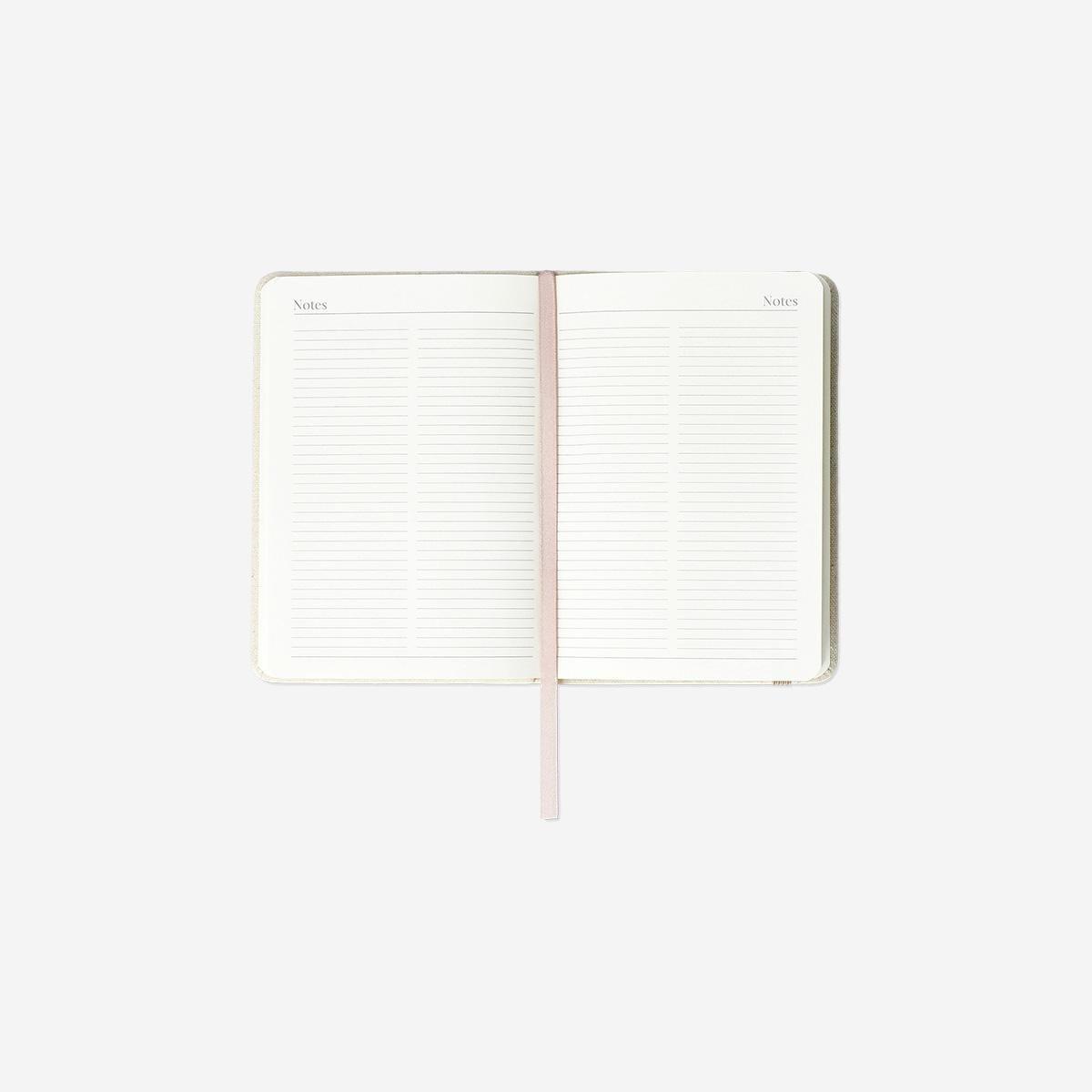 White A6 Linen Weekly Diary 2026 - English