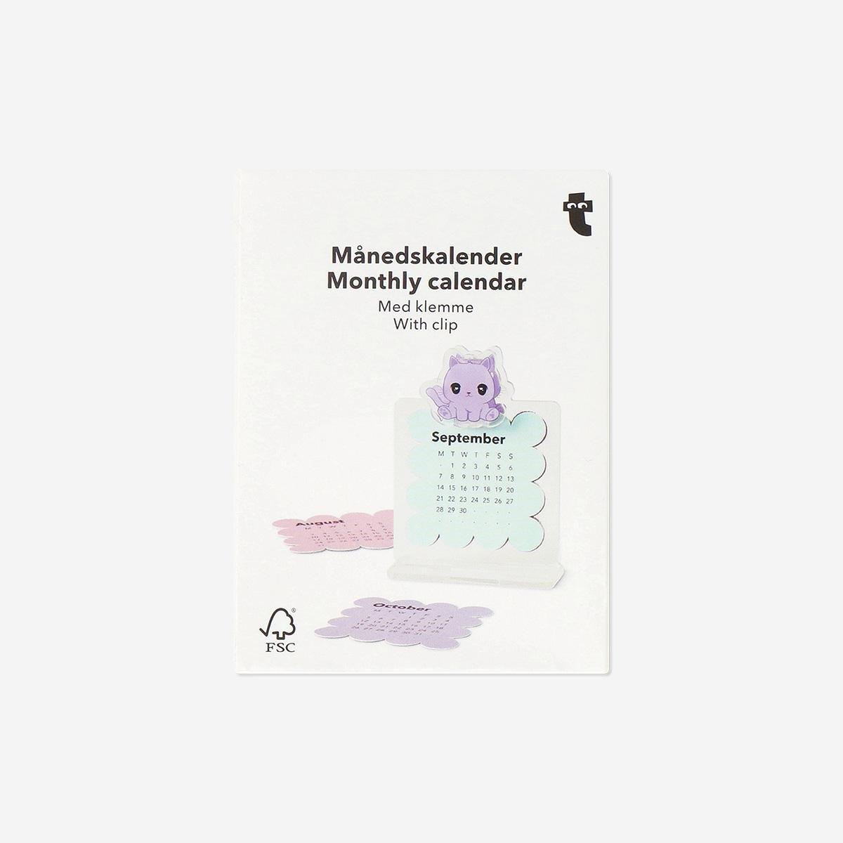 Multicolour Monthly Calendar With Cat Clip
