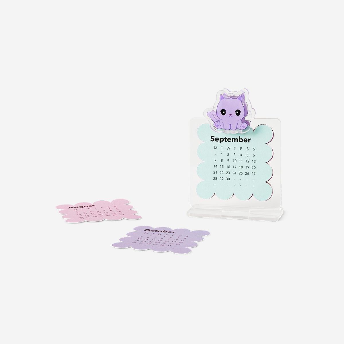 Multicolour Monthly Calendar With Cat Clip