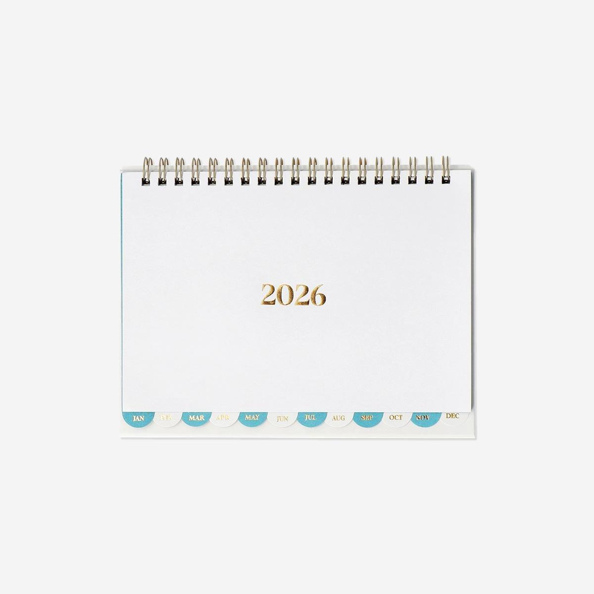 White Spiral Bound Desk Calendar 2026 - English