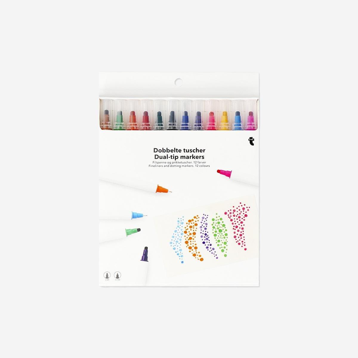 Multicolour Dual-Tip Markers In Box - 12 Pcs