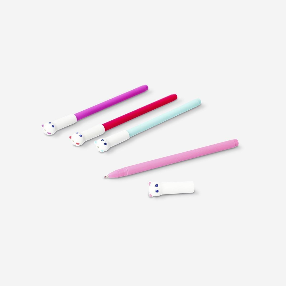 Multicolour Glitter Gel Pens With Pandas - 4 Pcs