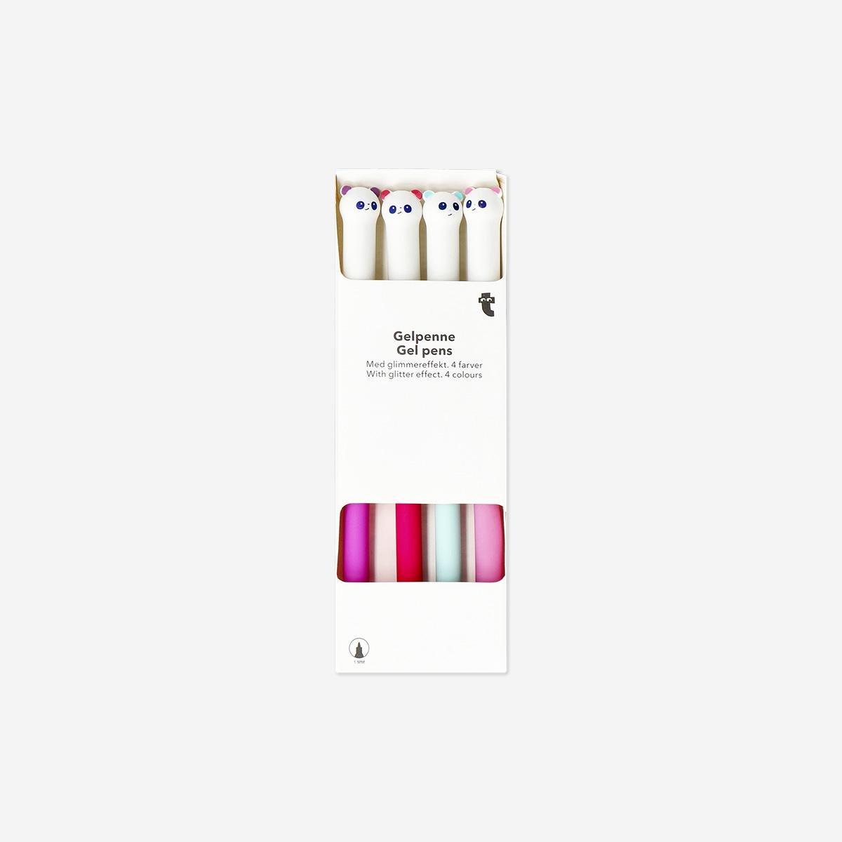 Multicolour Glitter Gel Pens With Pandas - 4 Pcs