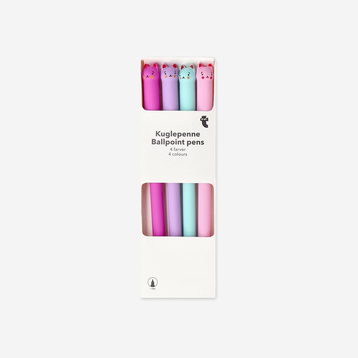 Multicolour Ballpoint Pens With Cats - 4 Pcs