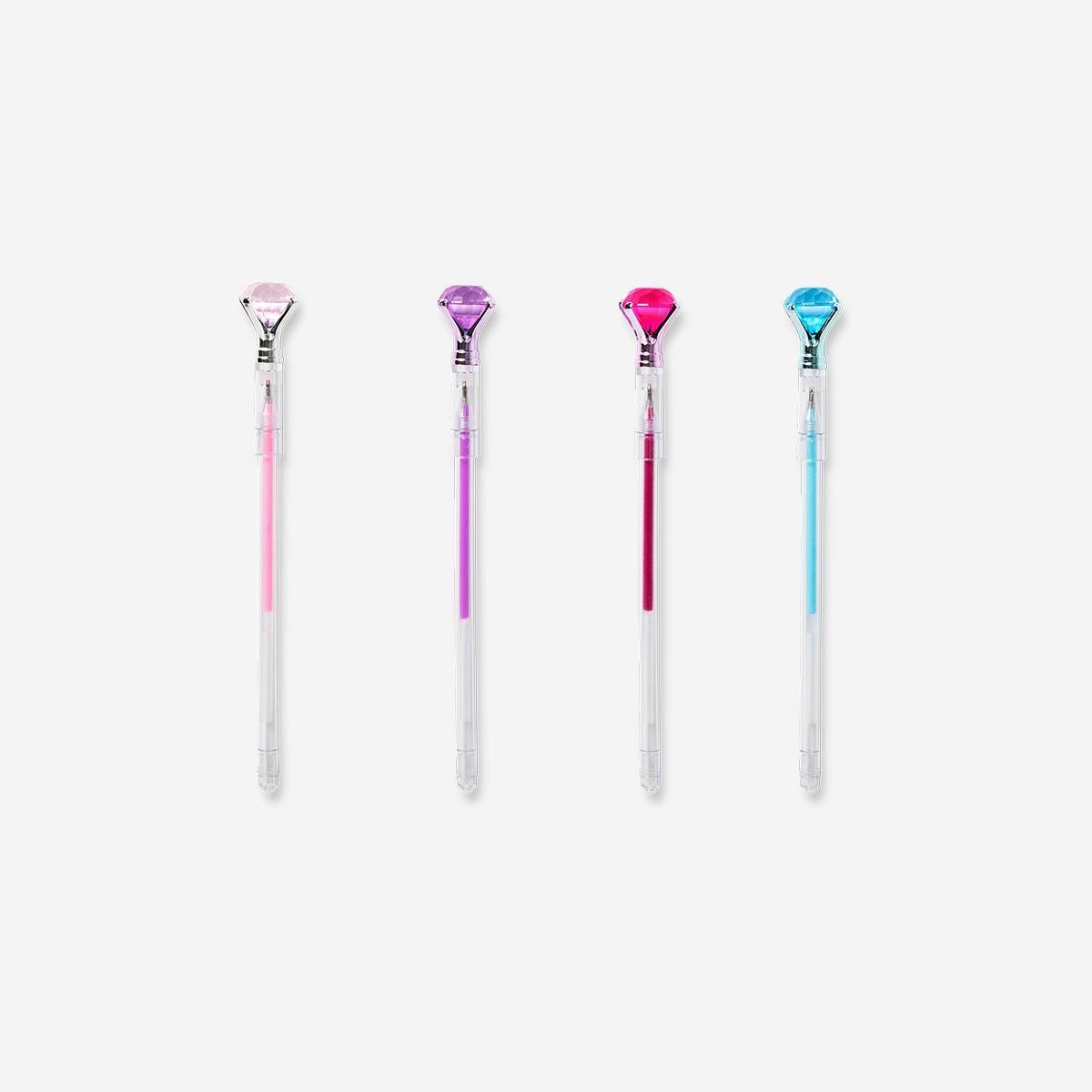 Multicolour Gel Ink Pens With Diamonds - 4 Pcs