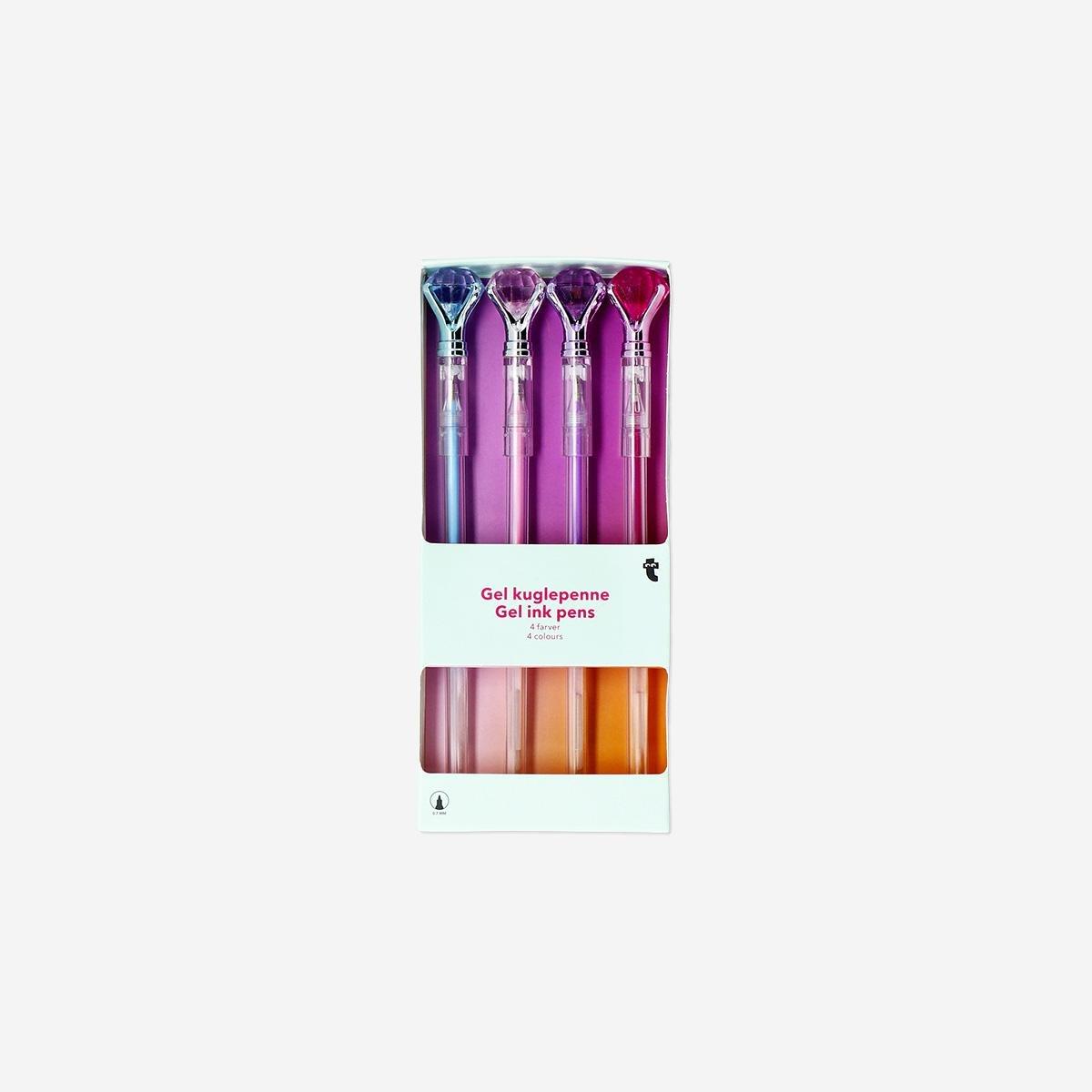 Multicolour Gel Ink Pens With Diamonds - 4 Pcs