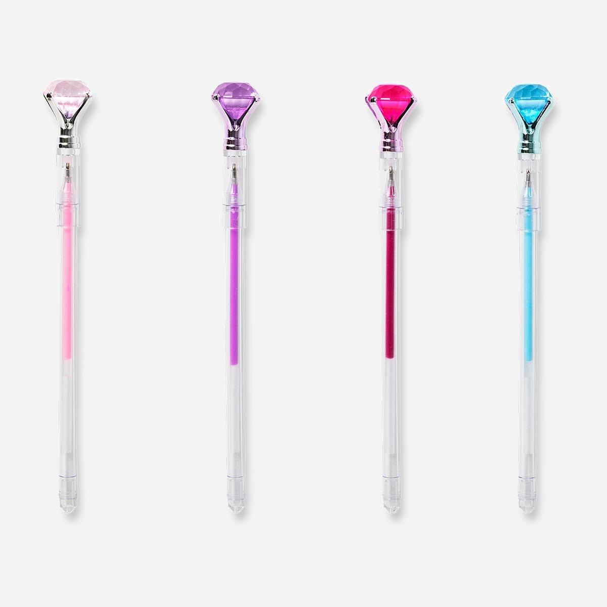 Multicolour Gel Ink Pens With Diamonds - 4 Pcs