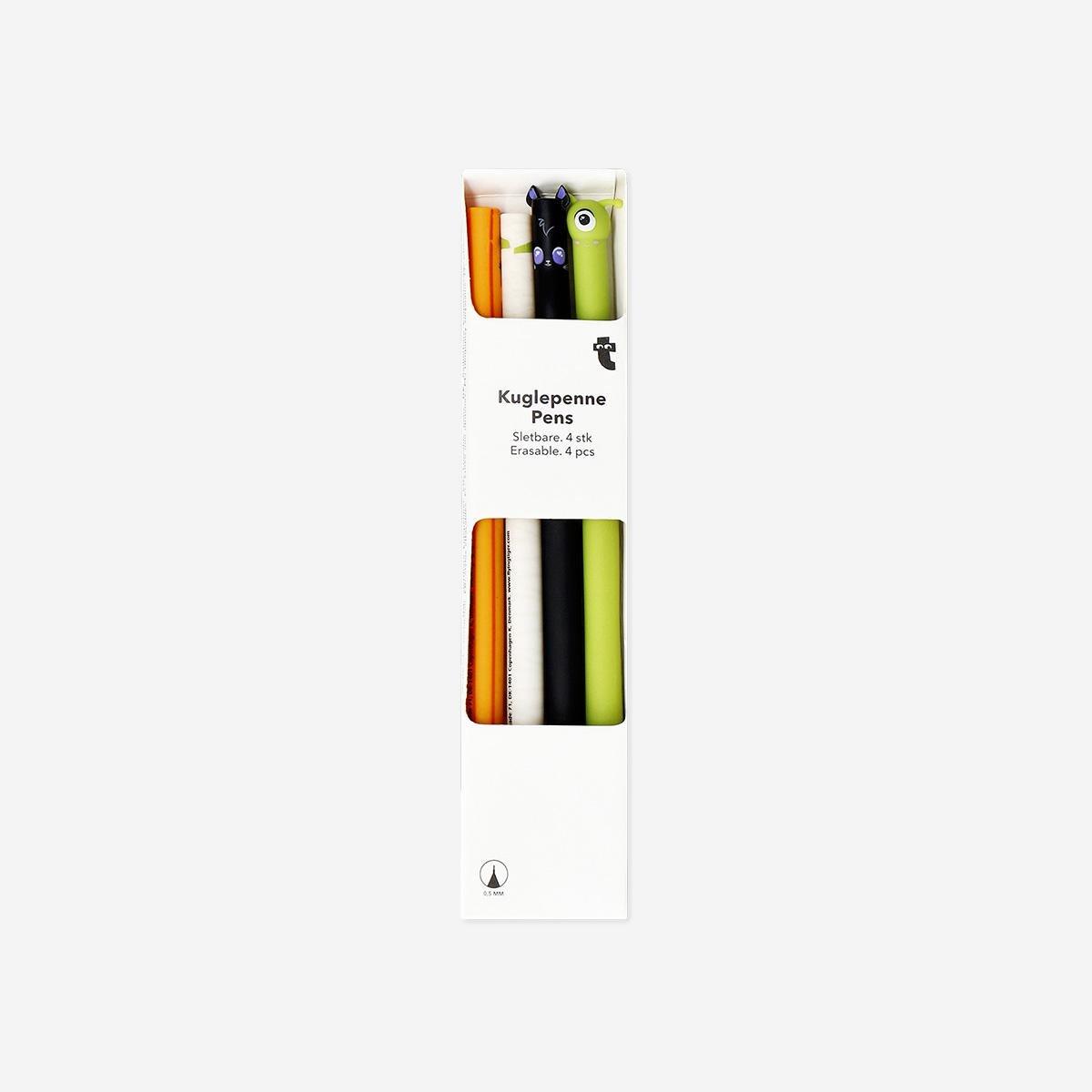 Multicolour Little Monsters Glow In The Dark Erasable Pens - 4 Pcs