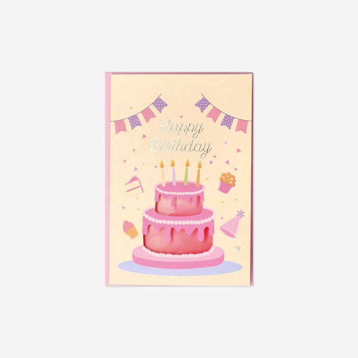 Multicolour Birthday Card With Two Tier Cake