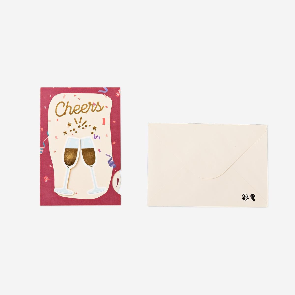 Multicolour Greetings Card With Champagne Glasses