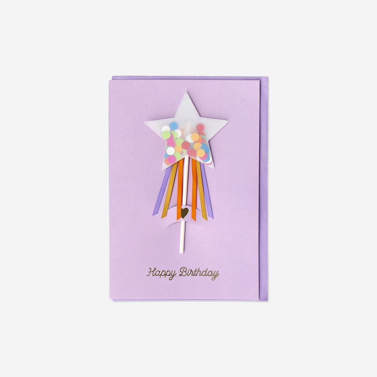 Multicolour Birthday Card With Star Wand