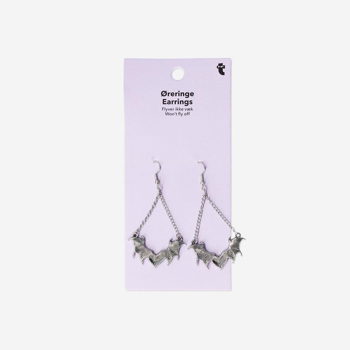 Silver Bat Heart Earrings