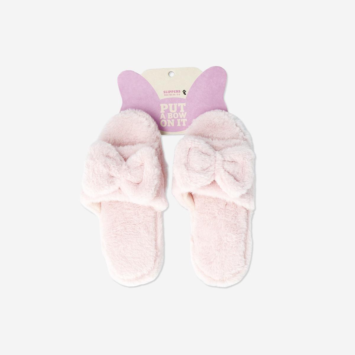 Multicolour Slippers With Fluffy Bow - Size 38/39
