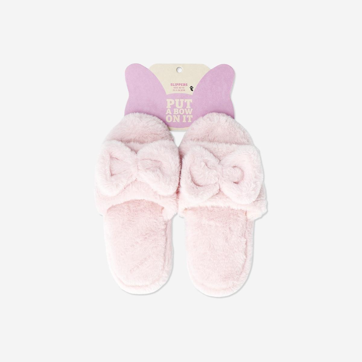 Multicolour Slippers With Fluffy Bow - Size 40/41