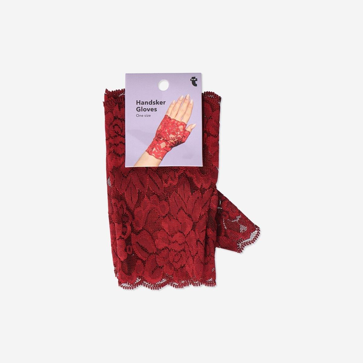 Red Lace Fingerless Gloves - One Size