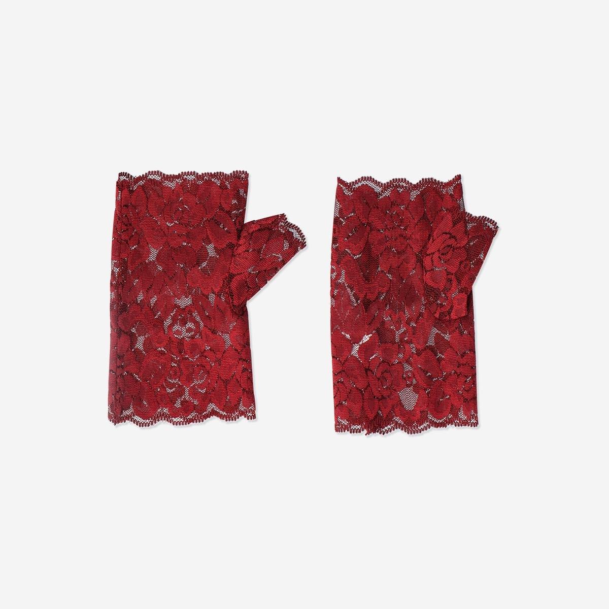 Red Lace Fingerless Gloves - One Size