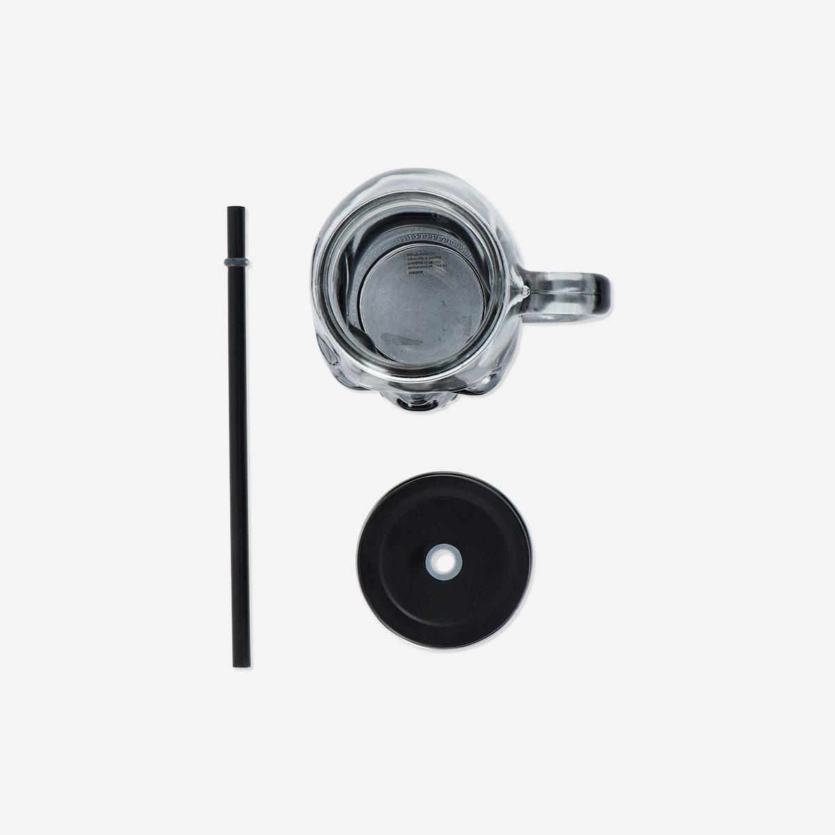 Black Jar W Handle Lid And Straw In Skull Shape