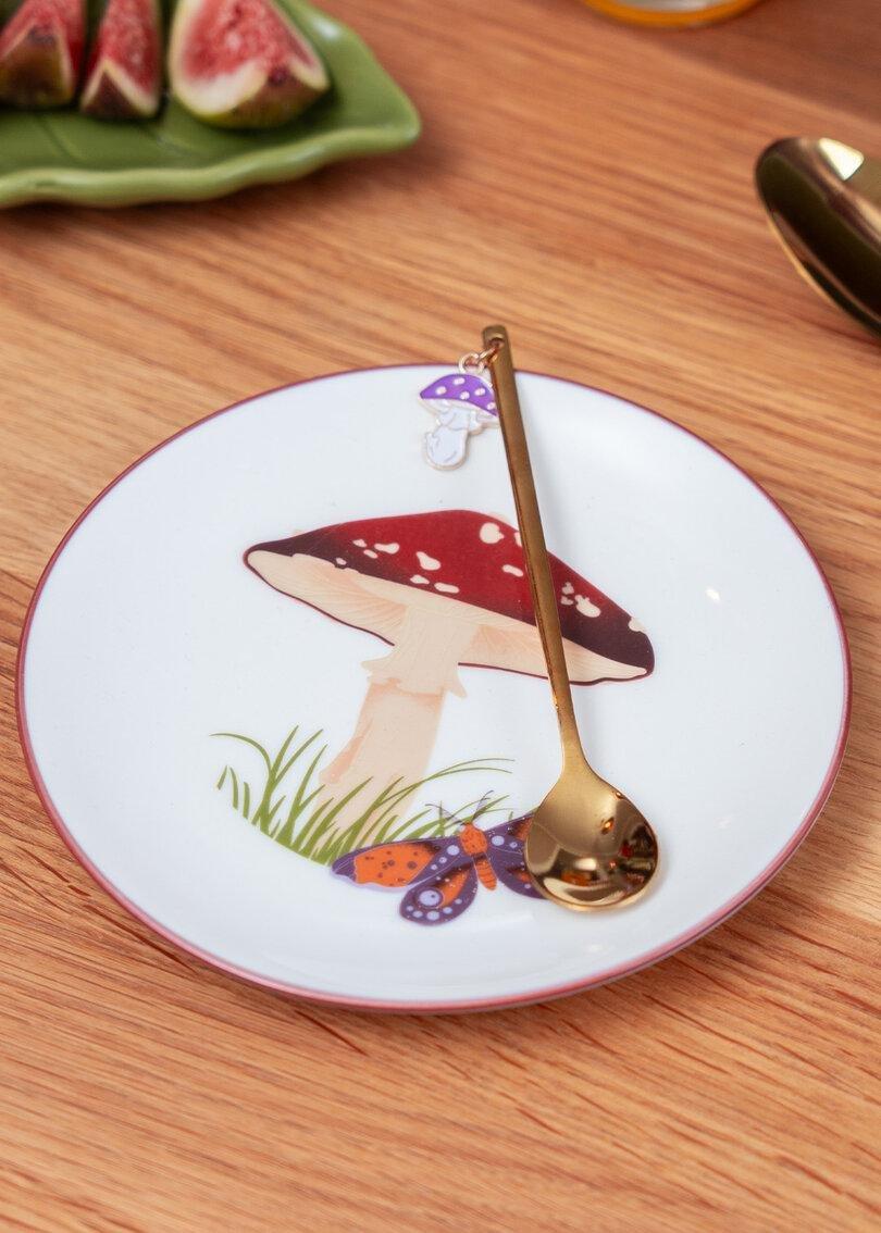 Multicolour Ceramic Mushroom Plate - 16 Cm