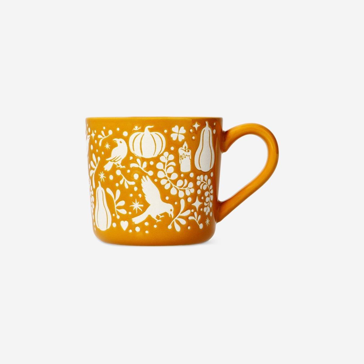Orange Mug With Pumpkin Print - 480 ml