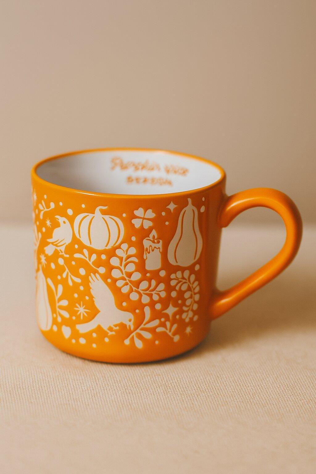 Orange Mug With Pumpkin Print - 480 ml