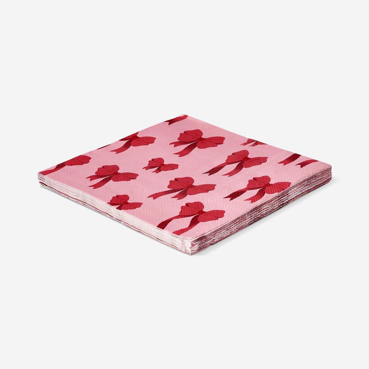 Red Napkins With Red Bows - 16 Pcs