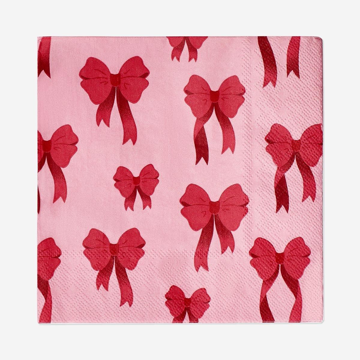 Red Napkins With Red Bows - 16 Pcs