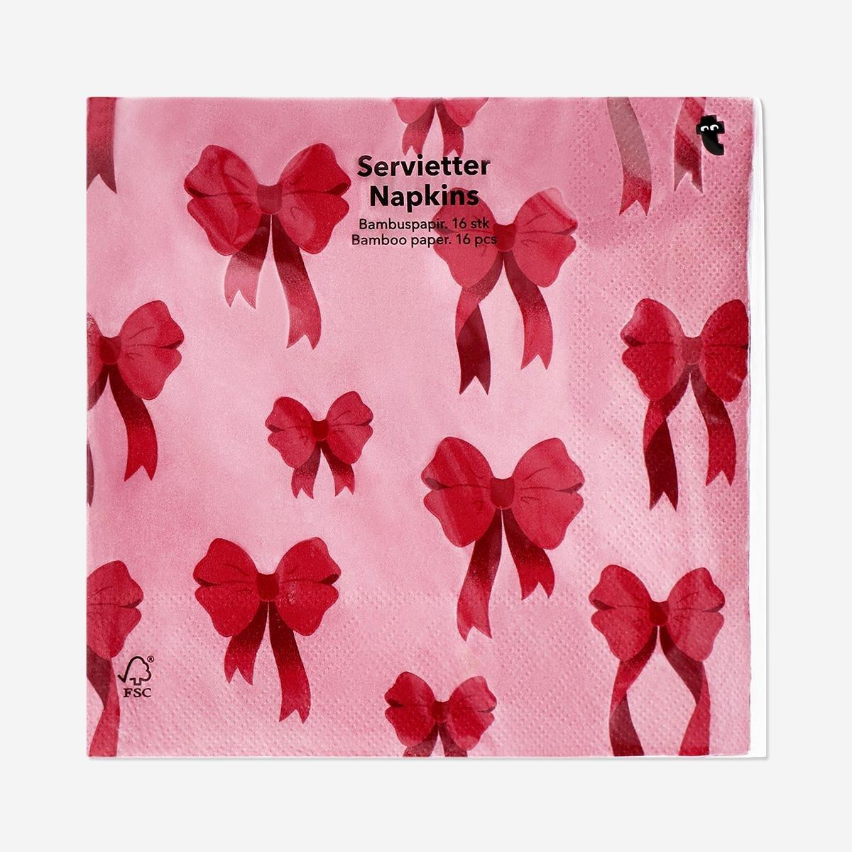 Red Napkins With Red Bows - 16 Pcs