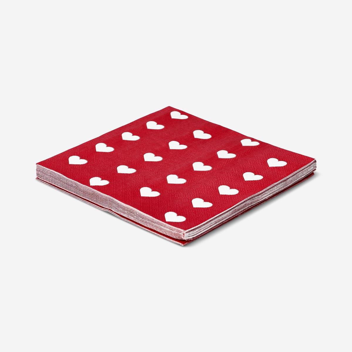 Red Napkins With Hearts - 16 Pcs
