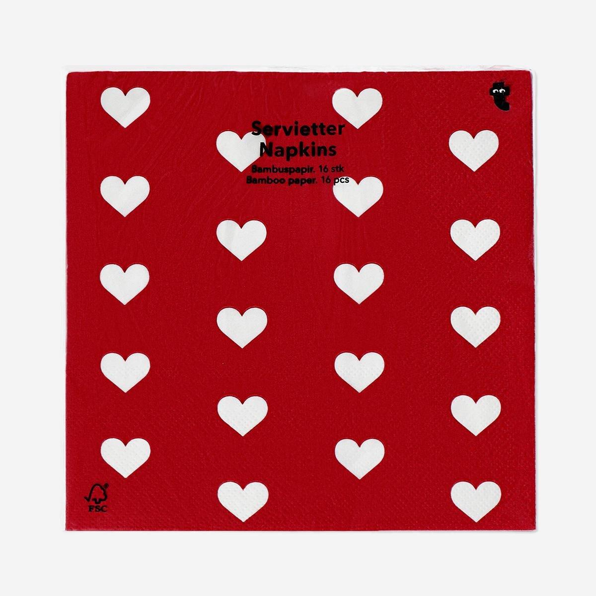 Red Napkins With Hearts - 16 Pcs