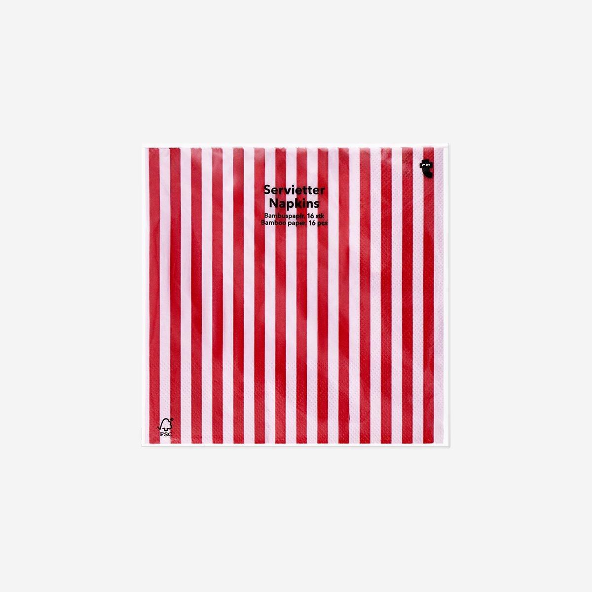 Red Striped Napkins - 16 Pcs