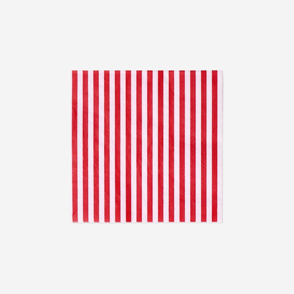 Red Striped Napkins - 16 Pcs