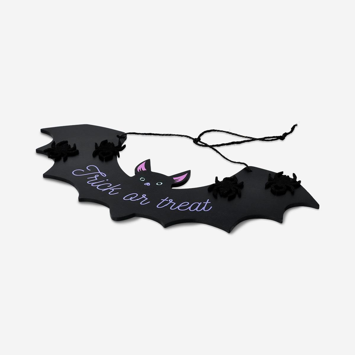 Black Trick Or Treat Bat Door Sign
