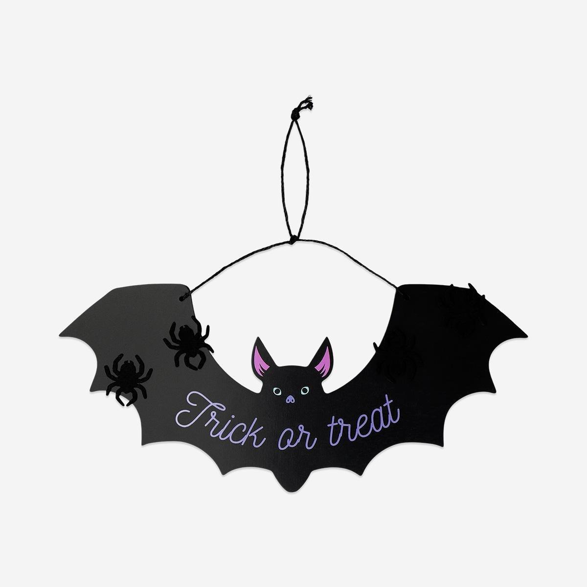 Black Trick Or Treat Bat Door Sign