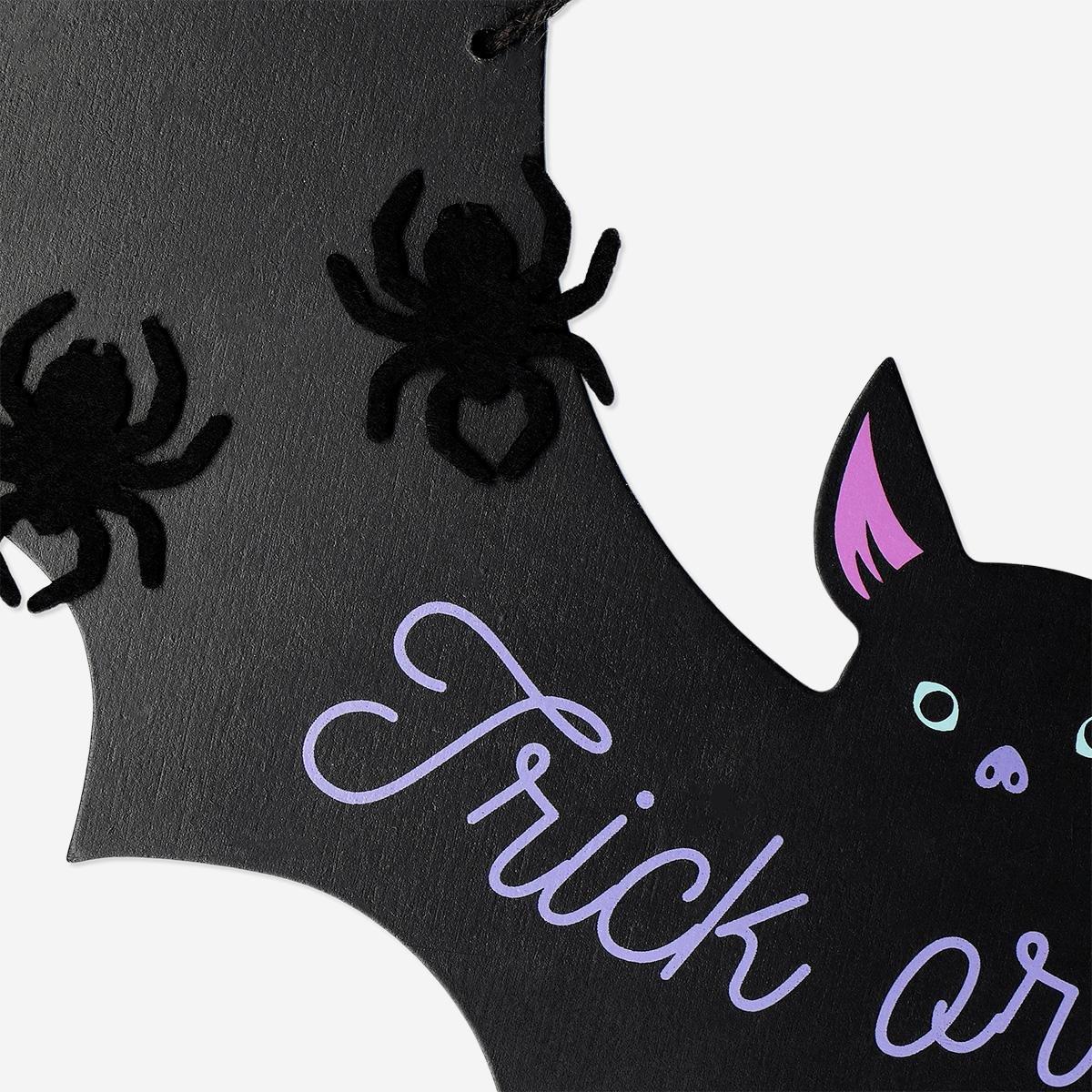 Black Trick Or Treat Bat Door Sign
