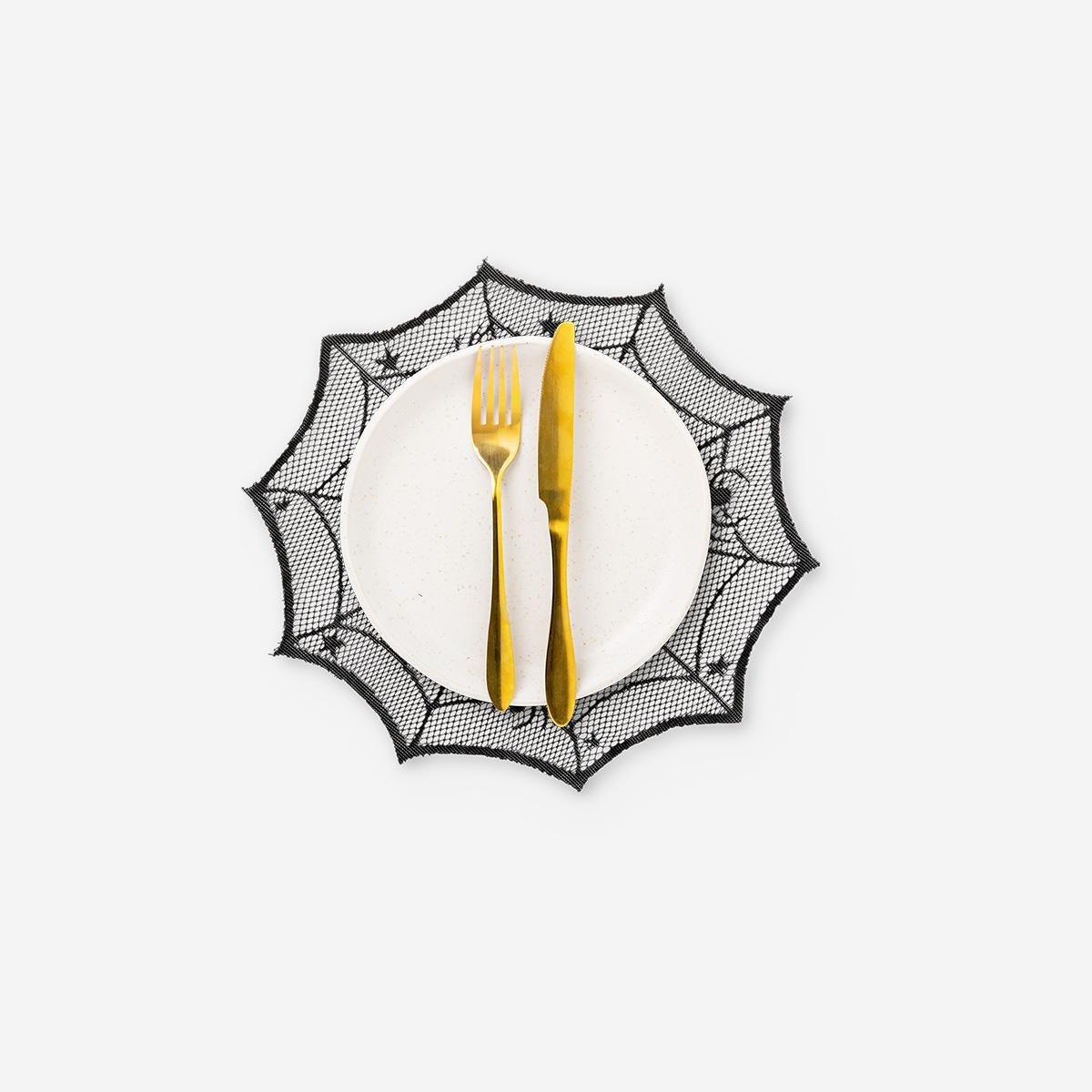 Black Round Spiderweb Placemats - 4 Pcs